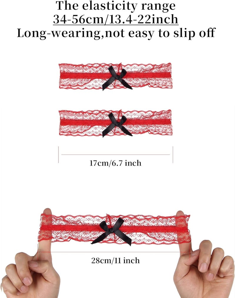 OhYeah! Lace Wedding Garters for Bride Bridal Garter Set Elastic Leg Garters for Thigh with Bow Party Prom Bridal Lingerie - Image 2